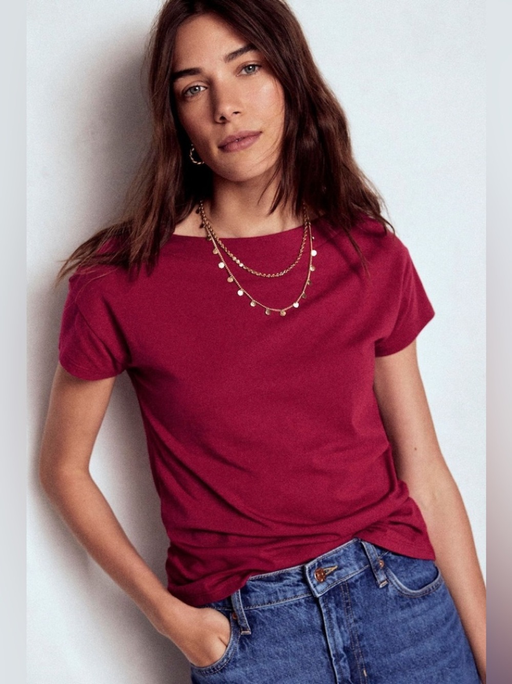 BODEN women’s Red Supersoft Boat Neck T-Shirt